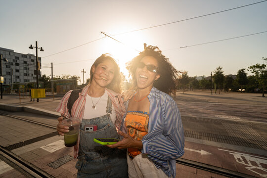 Friends Enjoy Time Together in the City During Sunset