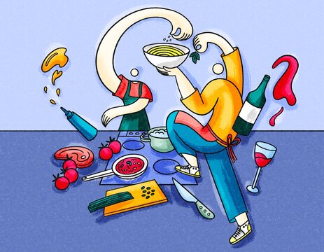 Cooking together.