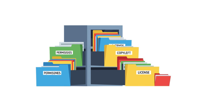 Flat Vector Illustration of Legal Folders for Licenses, Copyleft, and Permissions