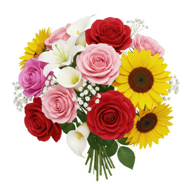 Photorealistic 3d cgi render of bright yellow sunflower arrangement isolated on dark background for premium graphic design