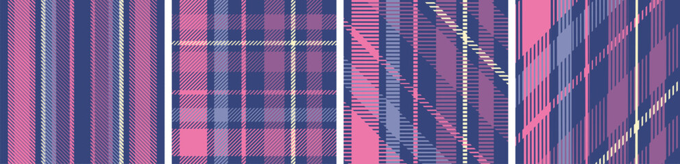 Fototapeta premium Seamless Plaid Tartan Pattern Set with Pink Blue and Purple Checkered Stripes Vector