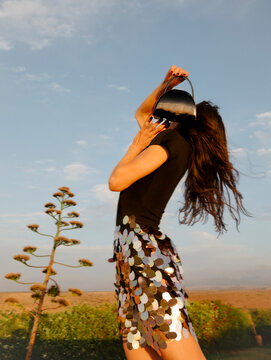 Sequin Skirt Fashion Portrait At Sunset