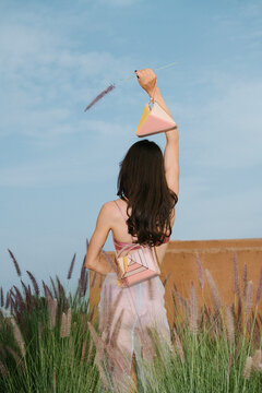 Pastel Fashion Bag Raised in Summer Field