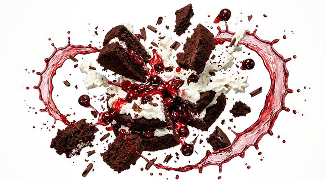 Pastry explosions Black Forest cake with chocolate layers and cherry