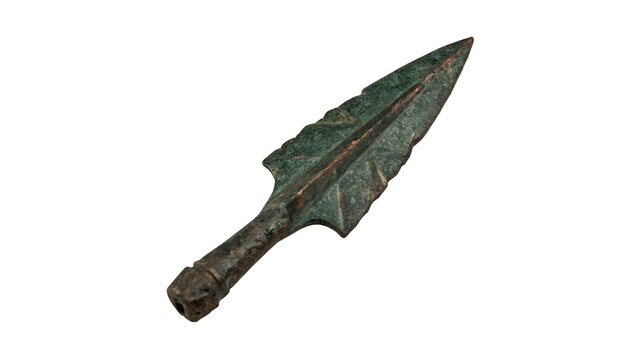 Prehistoric stone arrowhead spear tip weapon artifact isolated primitive tool specimen