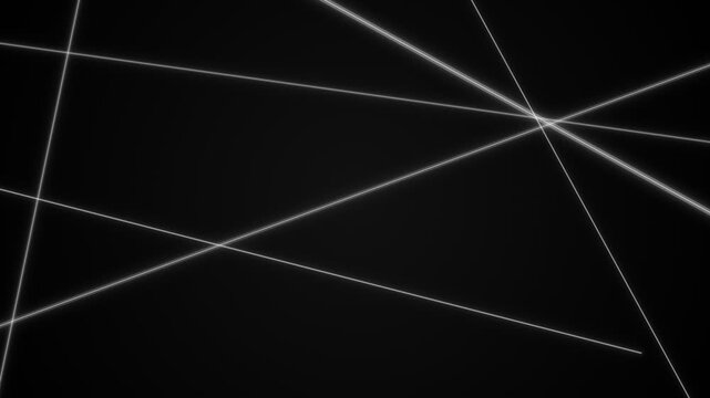 Abstract composition of intersecting white laser beams on a black background