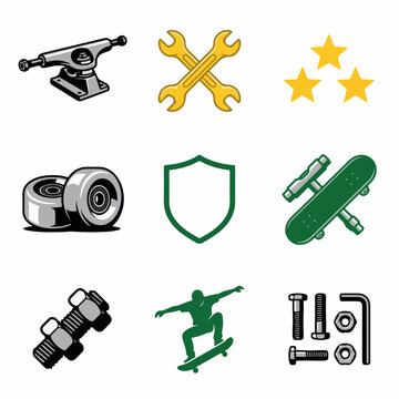 Skateboarding Tools and Icons Collection.