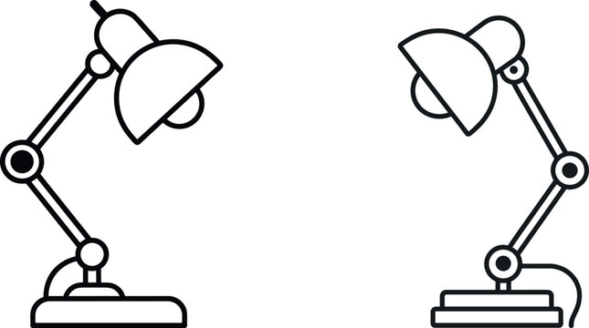 Desk lamp vector icon showing adjustable table light fixture set for modern workspace office design concept