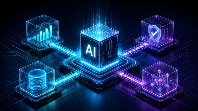 AI technology network with data analytics and security