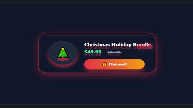 Christmas Holiday Bundle promotional card animation with discounted price and Shop Holiday Deal button against a dark background motion graphic loop