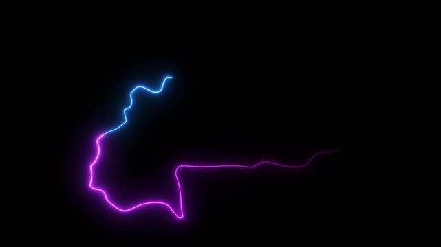 Burkina Faso map outline with glowing neon light effect animation on a black background