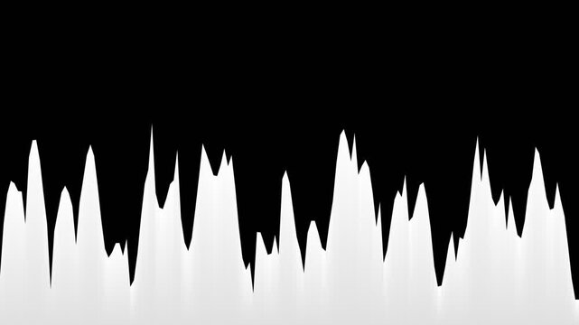 Abstract white jagged mountain peaks isolated against a solid black background
