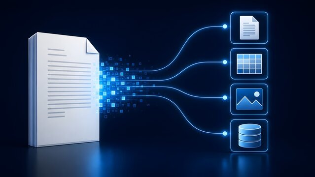 Data flow from document to digital icons document table image database