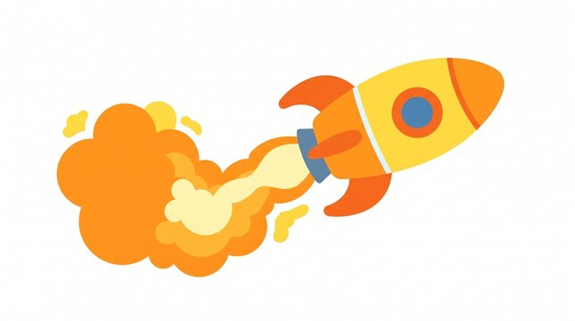 Rocket Ship Launching Flat Vector Illustration