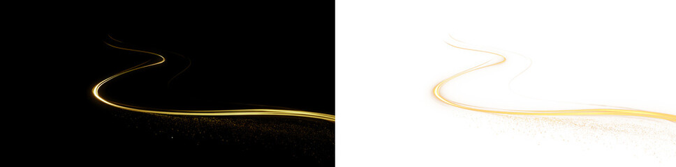 Winding Golden Light Trail With A Long Flowing Curve And Glitter Dust On Transparent Background © Iryna