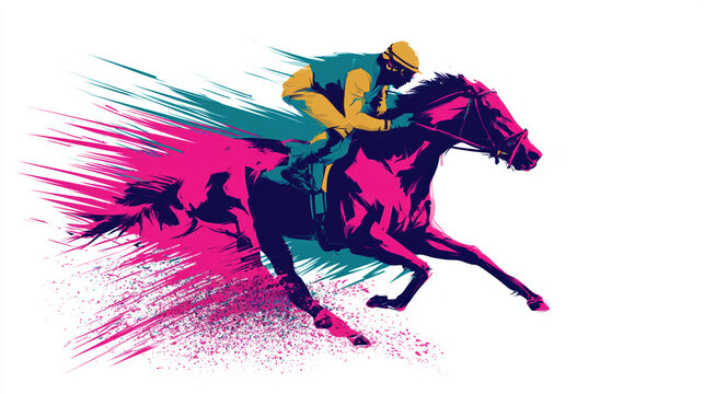 Jockey Horse Racing Illustration Speed Motion Splash Vector Sport Dynamic Pink Racehorse Competition Graphic Design