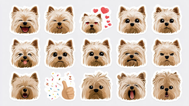 Yorkshire Terrier Dog Sticker Set Emoji Expression Cute Cartoon Illustration Pet Animal Chat Icon Collection