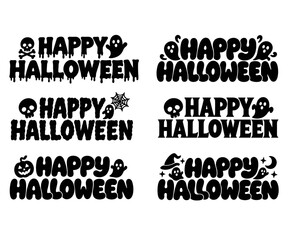 Obraz premium Set of Halloween haunted house silhouettes with spooky trees and pumpkins