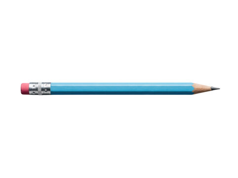 Blue wooden pencil with pink eraser isolated on transparent background