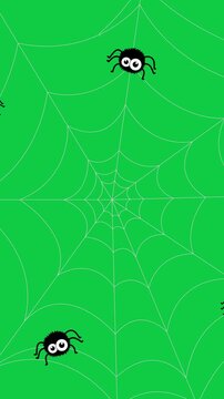 halloween spiders on net webs loop isolated green screen animation,chroma key moving spider scary party celebration vertical social media motion design element