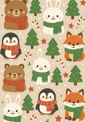 Fototapeta premium Cute festive animal pattern.