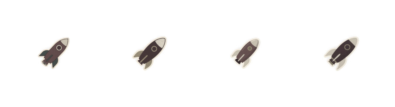 isolated rocket icon set with white stroke and dark grey outline.