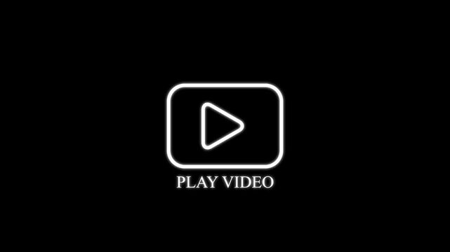 Neon play button animation with glowing white outline on black background, for digital media interface