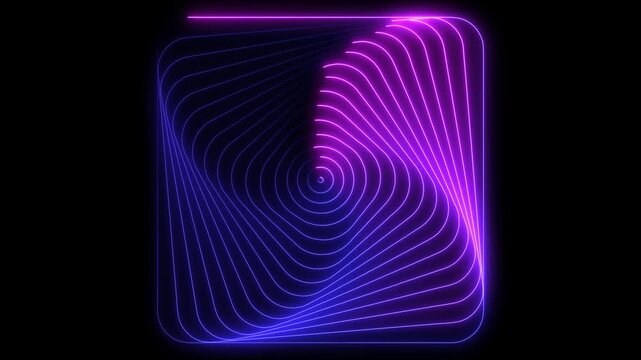 Neon glowing square spiral abstract motion background