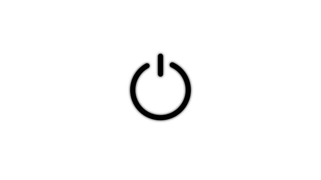Minimalist power button animation on white background, for technology interface, symbol start stop