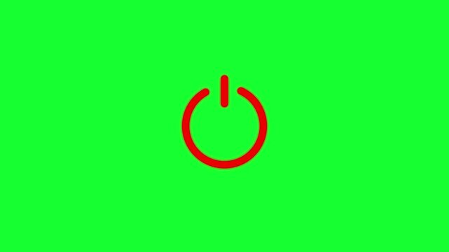 Red power button animation on green screen, digital start symbol for tech interface and user experience