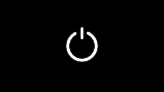 Glowing power button animation on black background, for technology interface, switch start stop