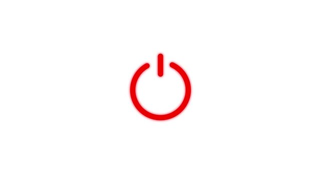 Red power button pulsing on white background, digital start and shutdown symbol animation stop