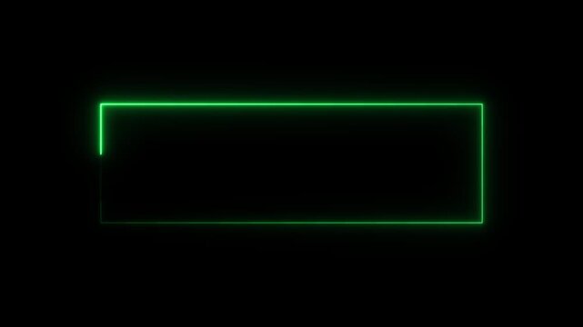 Green neon glowing rectangle frame border animation on black background