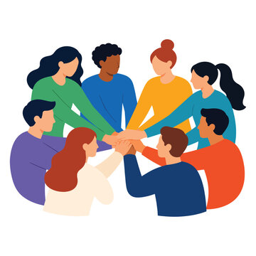 Colorful diverse team building vector illustration, diverse people stack hands together group, business partners unity cooperation concept, teamwork collaboration hands set for ppt