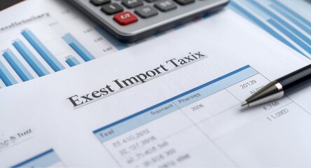 Obraz premium Illustration of export import tax calculation sheet and financial documents arranged on � Financial Planning and Investment Strategy Concept for Business Growth