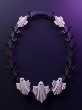 Halloween frame with ghosts and bats 3d ghost and bat border halloween