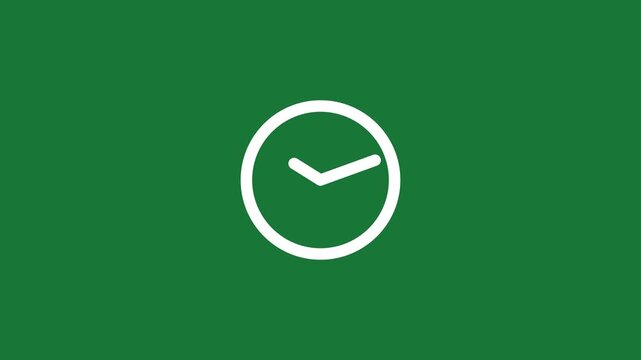 Minimalist clock animation spinning on green screen background, for chroma key, compositing time timer