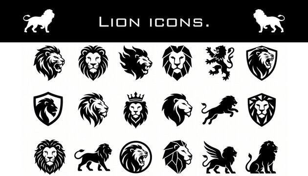 Here are some collections of lion icons edited into minimalist vector silhouettes.