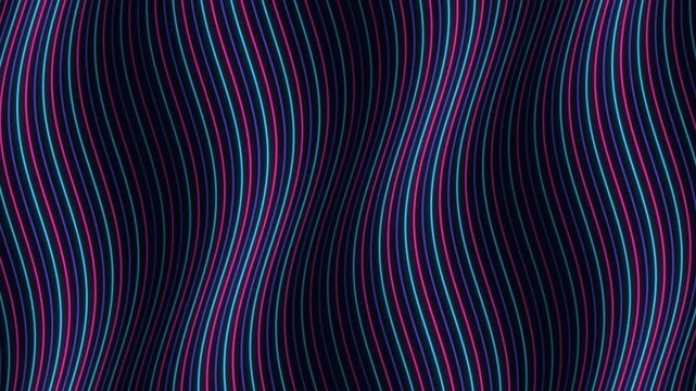 Abstract undulating glowing neon lines audio visualizer spectrum animation with pink and blue vertical waves against a dark background motion graphic loop