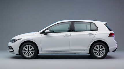 Fototapeta premium Modern White Compact SUV Car Parked Outdoors Showing Sleek Design and Aerodynamic Lines Against a Neutral Studio Background