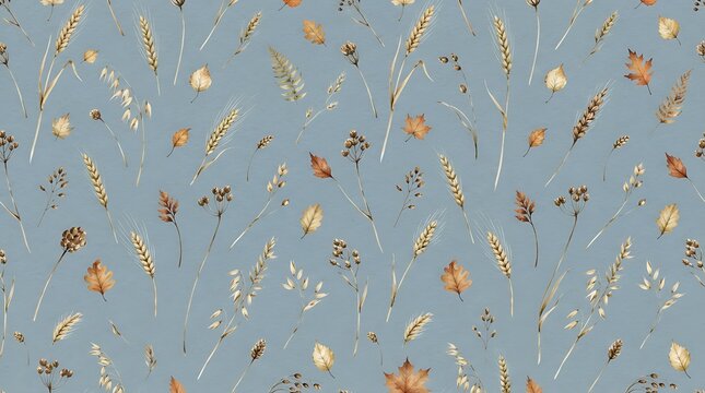 seamless pattern of wheat stalks, barley, oats, dried grasses, seed heads