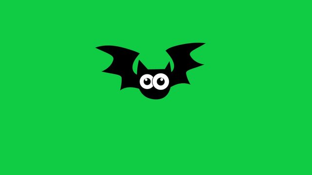 happy halloween bat flying on green screen loop animation, chroma key trick or treat isolated birds motion design element