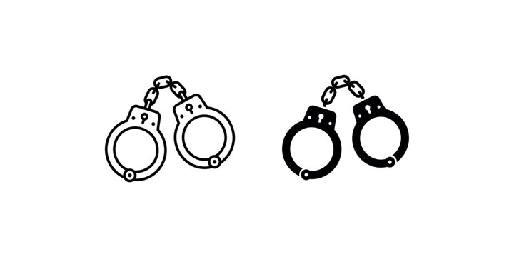 handcuffs outline and solid glyph icon for law enforcement and security concepts.