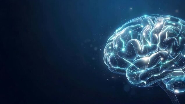 Pulsing AI Brain Neural Network with Glowing Digital Connections and Copy Space