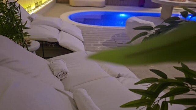 Relaxation area with pool and lounge chairs in a private setting