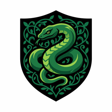 Green Snake Shield Emblem Design.