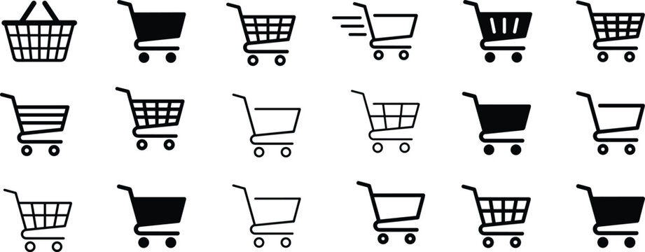 Shopping cart icon set, Full and empty shopping cart symbol, shop and sale, vector illustration. Web store shopping cart icon. Internet shop buy logo symbol sign.