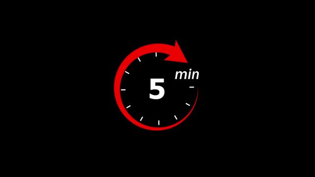 5 minute countdown timer with red circular progress indicator for presentations and timed tasks clock