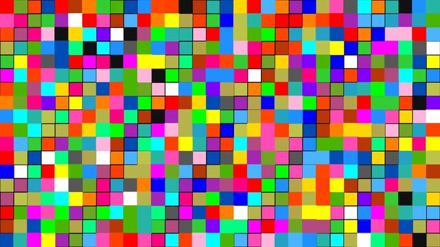 A vibrant digital mosaic composed of small multicolored square pixel blocks