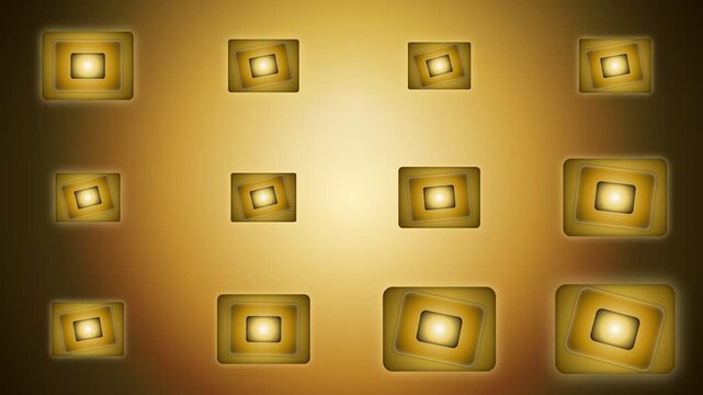Abstract golden background with a grid of glowing rectangular portal shapes